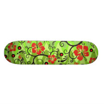 Pattern ARTs - hibiscus decor | sinus green Skate Decks