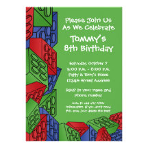 Pattern - Kids Building Blocks Birthday Party Personalized Announcement