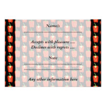 Pattern of Red Peppers, on Black. Custom Invitations