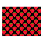 Pattern of Red Strawberries on Black postcards