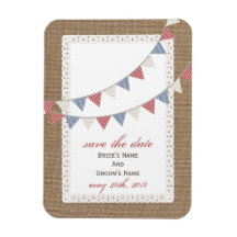 Patterned Bunting Burlap Inspired Save The Date Rectangle Magnets