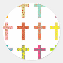 Patterned Crosses Round Stickers