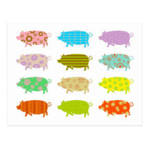 Patterned Pigs Postcards