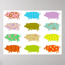 Patterned Pigs Posters