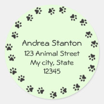 Paw print circle address label - green sticker