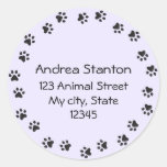 Paw print circle address label - purple sticker