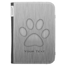 Paw Print; Metal-look Kindle Case