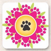 Paw Prints Flower Drink Coasters