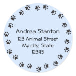 Pawprint circle address label - blue