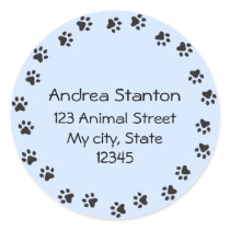 Pawprint circle address label - blue