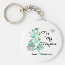 PCOS Awareness I Wear Teal Ribbon For My Daughter Keychain