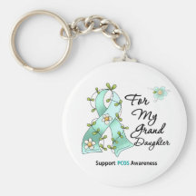 PCOS Awareness I Wear Teal Ribbon Granddaugter Keychain