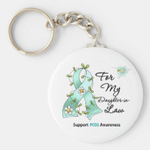 PCOS Awareness Teal Ribbon  Daughter-in-Law Keychain