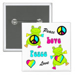 Peace and Love Frogs Square Button