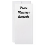 Peace, Blessings, Namaste. Black White Custom Rack Card