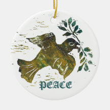 Peace Dove - block print in colour Ornaments