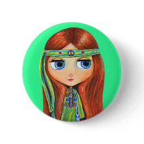 Peace Hippie Doll Button