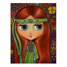 Peace Hippie Doll Postcard