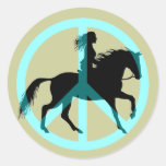 peace horse riding round sticker