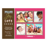 Peace-Joy-Love Family Holiday Photocard (fuchsia) Personalized Invites