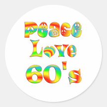 Peace Love 60's Round Stickers