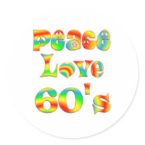 Peace Love 60's Round Stickers