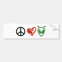 Peace Love Aliens Bumper Stickers