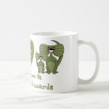 peace love and frill necked lizards coffee mugs