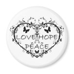 PEACE LOVE AND HOPE ORNAMENTAL HEART MAGNET