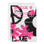Peace, Love and Party in Hot pink and black invitations