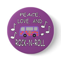 Peace Love and Rock-N-Roll Bus Pinback Buttons