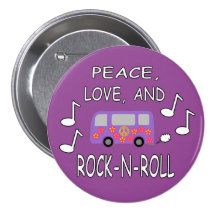 Peace Love and Rock-N-Roll Bus Pinback Buttons