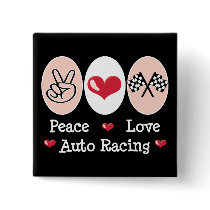 Peace Love Auto Racing Chequered Flag Button