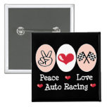 Peace Love Auto Racing Chequered Flag Button