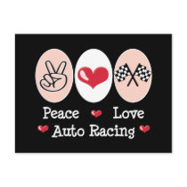 Peace Love Auto Racing Chequered Flag Postcard