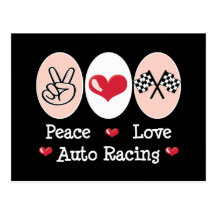 Peace Love Auto Racing Chequered Flag Postcard