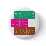 Peace Love Bacon Bright Colours Design buttons
