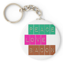 Peace Love Bacon Bright Colours Design Key Chains