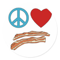 Peace Love Bacon Symbology Tshirt, Mug Round Sticker