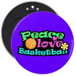 Peace, Love, Basketball; Retro Pinback Buttons