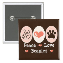 Peace Love Beagles Button