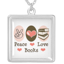 Peace Love Books Necklace