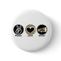 Peace Love Cheer Black/Gold Button
