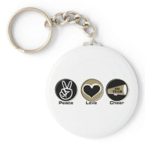 Peace Love Cheer Black/Gold Keychains