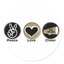 Peace Love Cheer Black/Gold Stickers