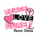PEACE LOVE CURE BREAST CANCER t-shirts