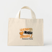 PEACE LOVE CURE ENDOMETRIAL CANCER TOTE BAGS