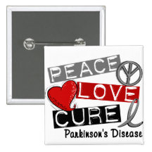 PEACE LOVE CURE PARKINSONS DISEASE BUTTONS