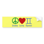Peace Love Gemini Astrological Design Bumper Sticker