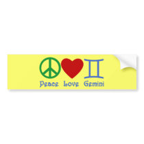 Peace Love Gemini Astrological Design Bumper Sticker